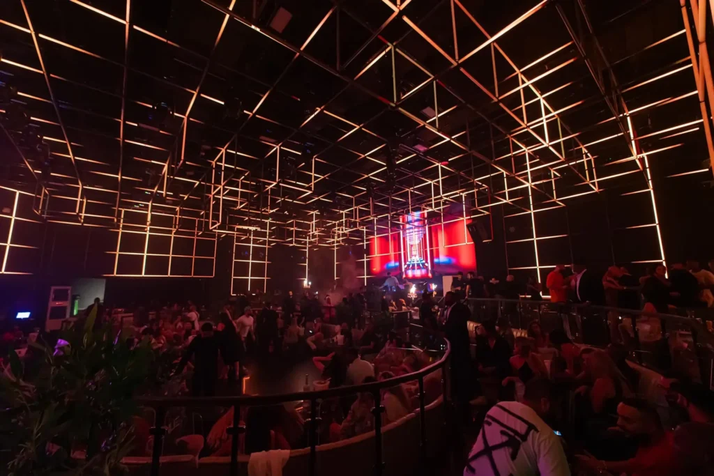 Luxury interior and Dubai skyline view at Avenue Club Dubai